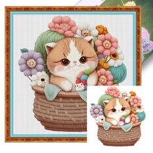 Load image into Gallery viewer, Cat In Basket - 30*30CM 18CT Stamped Cross Stitch
