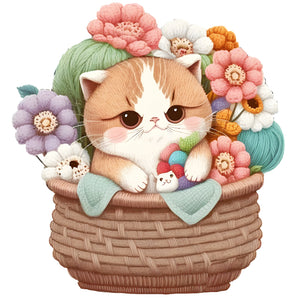 Cat In Basket - 30*30CM 18CT Stamped Cross Stitch