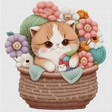 Load image into Gallery viewer, Cat In Basket - 30*30CM 18CT Stamped Cross Stitch
