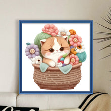 Load image into Gallery viewer, Cat In Basket - 30*30CM 18CT Stamped Cross Stitch
