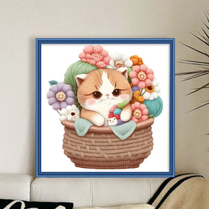 Cat In Basket - 30*30CM 18CT Stamped Cross Stitch