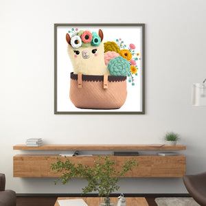 Alpaca In Basket - 30*30CM 18CT Stamped Cross Stitch