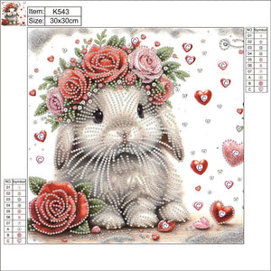 Rabbit Wearing Flowers 30*30CM(Canvas) Partial Special Shaped Drill Diamond Painting