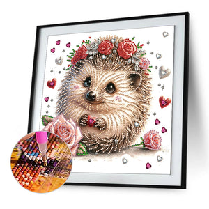 Hedgehog With Flower 30*30CM(Canvas) Partial Special Shaped Drill Diamond Painting