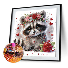 Load image into Gallery viewer, Raccoon Wearing Flowers 30*30CM(Canvas) Partial Special Shaped Drill Diamond Painting
