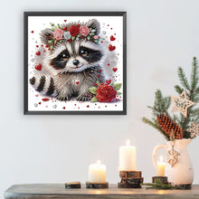 Load image into Gallery viewer, Raccoon Wearing Flowers 30*30CM(Canvas) Partial Special Shaped Drill Diamond Painting
