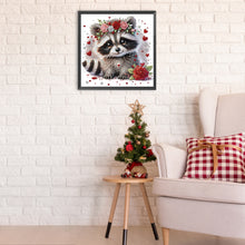 Load image into Gallery viewer, Raccoon Wearing Flowers 30*30CM(Canvas) Partial Special Shaped Drill Diamond Painting
