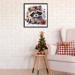 Raccoon Wearing Flowers 30*30CM(Canvas) Partial Special Shaped Drill Diamond Painting