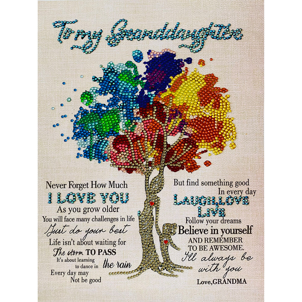To My Granddaughter, The Colorful Tree Of Life 30*40CM(Canvas) Partial Special Shaped Drill Diamond Painting
