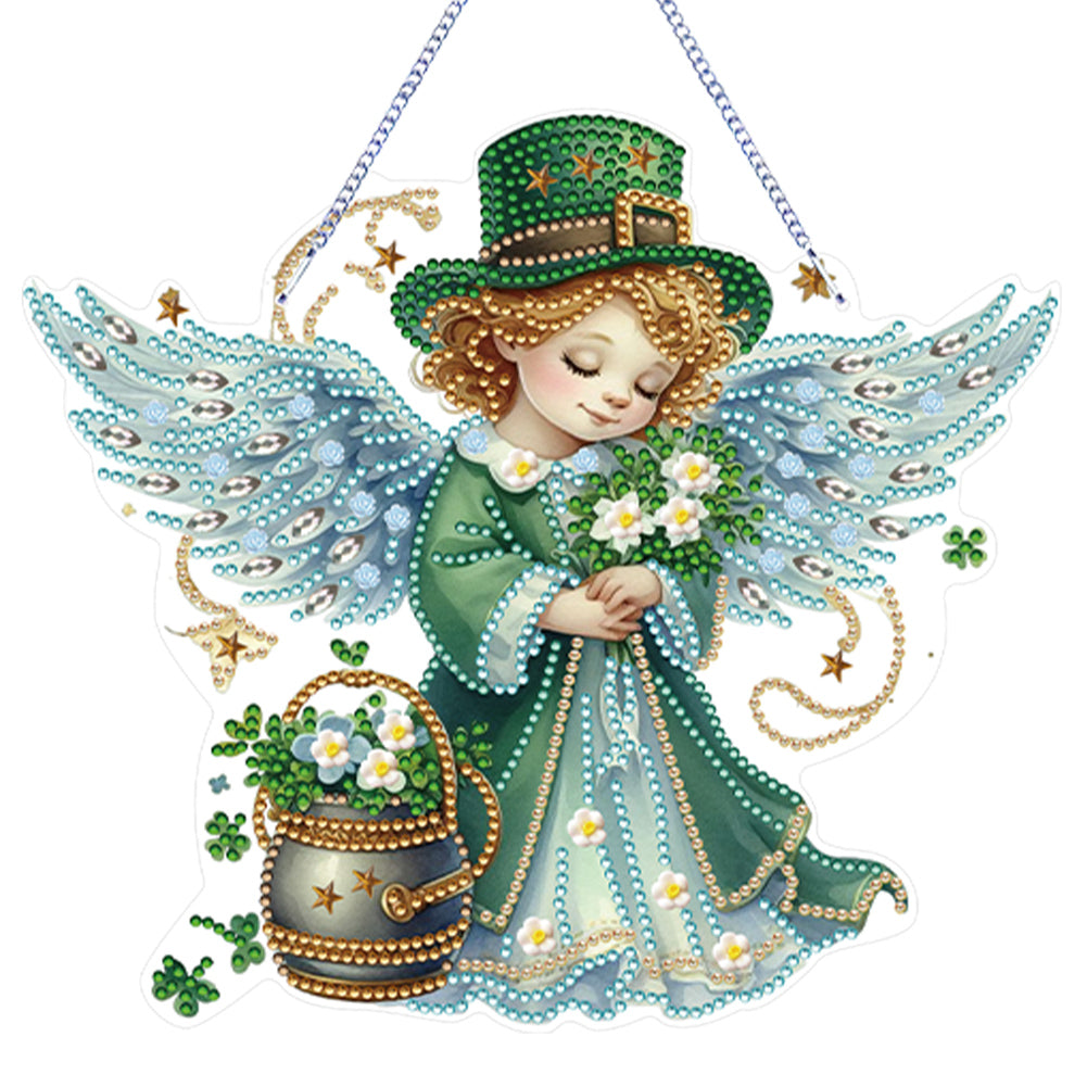 Acrylic Clover Angel Single-Sided 5D DIY Diamond Painting Hanging Pendant