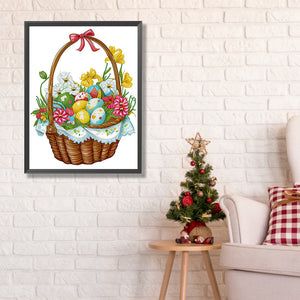 Basket Bouquet With Easter Eggs 30*40CM(Canvas) Partial Special Shaped Drill Diamond Painting