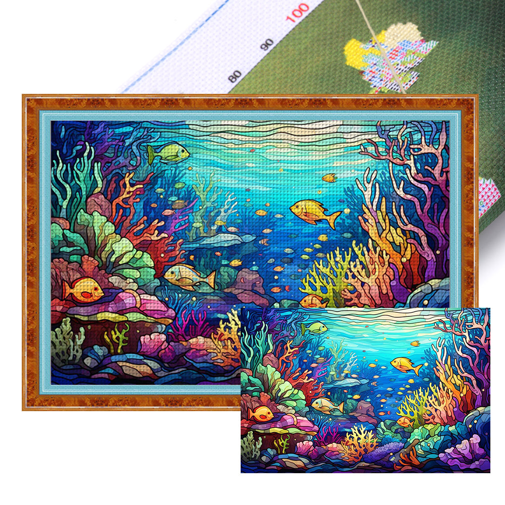 Glass Painting-Underwater World - 60*40CM 11CT Stamped Cross Stitch