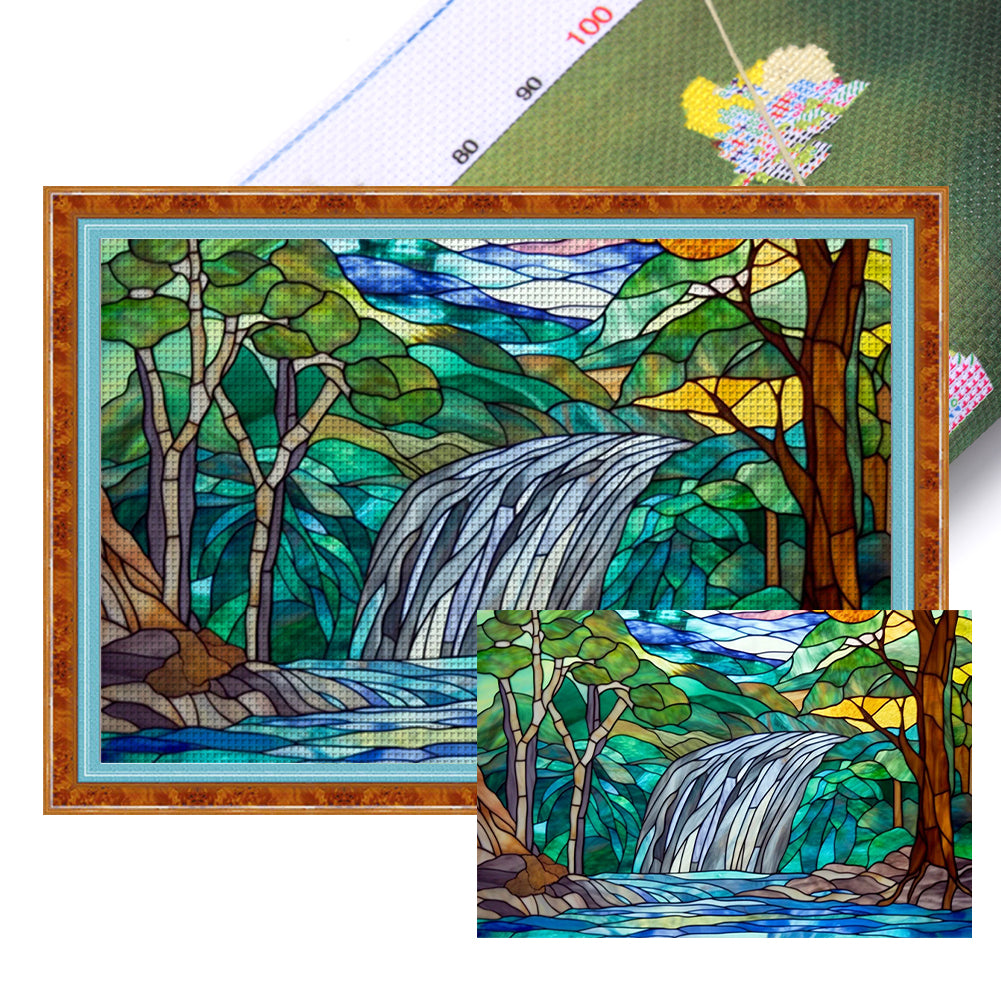 Glass Painting-Landscape And River - 60*40CM 11CT Stamped Cross Stitch