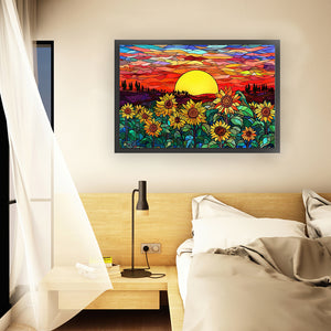 Glass Painting - Sunflower Sunset - 60*40CM 11CT Stamped Cross Stitch