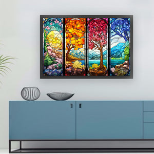 Glass Painting-Four Seasons Tree - 60*40CM 11CT Stamped Cross Stitch