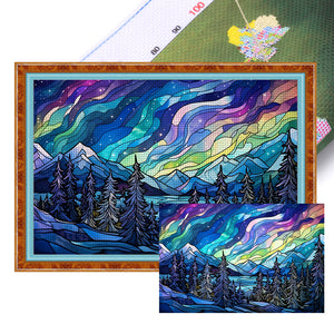 Glass Painting-Aurora Landscape - 60*40CM 11CT Stamped Cross Stitch