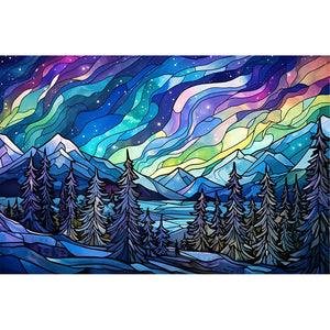 Glass Painting-Aurora Landscape - 60*40CM 11CT Stamped Cross Stitch