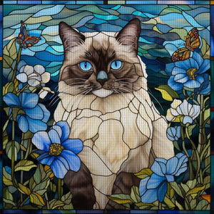 Glass Painting-Siamese Cat - 40*40CM 11CT Stamped Cross Stitch