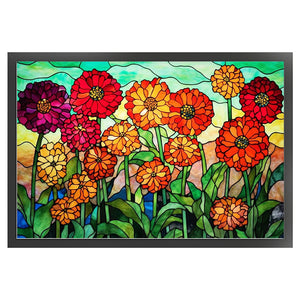 Glass Painting-Flowers - 60*40CM 11CT Stamped Cross Stitch