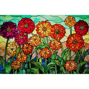 Glass Painting-Flowers - 60*40CM 11CT Stamped Cross Stitch