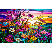 Load image into Gallery viewer, Glass Painting-Flowers And Sunset - 60*40CM 11CT Stamped Cross Stitch
