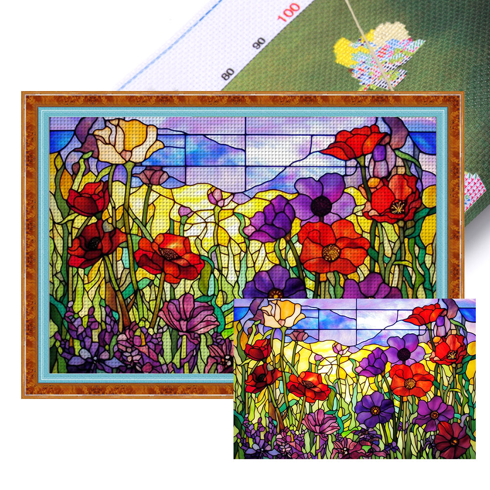 Glass Painting-Pansy - 60*40CM 11CT Stamped Cross Stitch