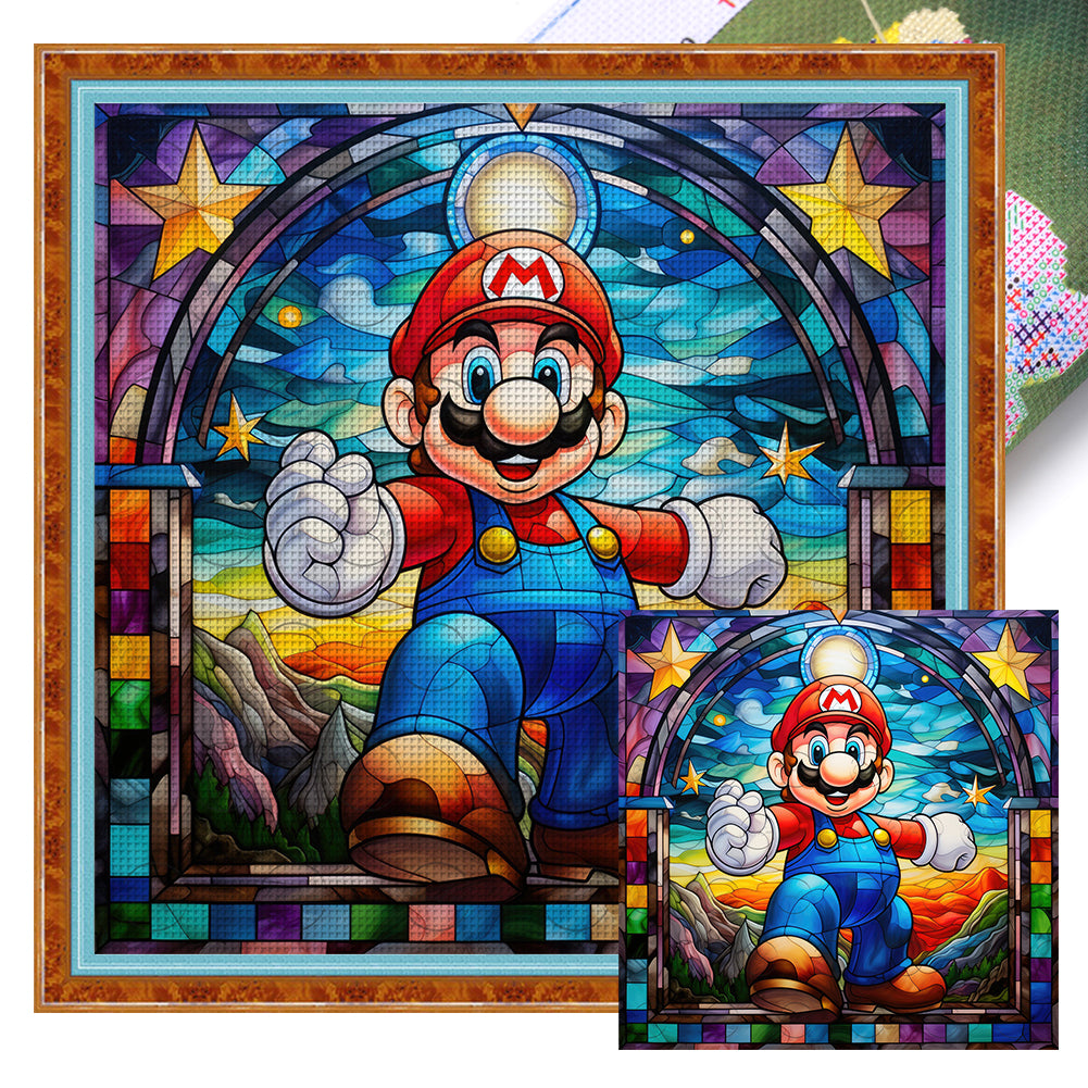 Glass Painting-Mario - 40*40CM 11CT Stamped Cross Stitch