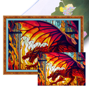 Glass Painting-Pterosaur - 60*45CM 11CT Stamped Cross Stitch