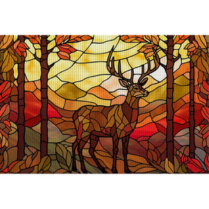 Glass Painting-Elk - 60*40CM 11CT Stamped Cross Stitch