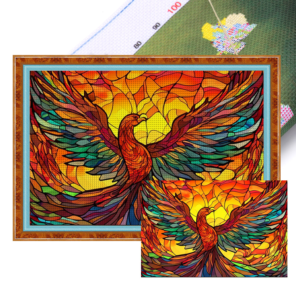 Glass Painting-Phoenix - 60*40CM 11CT Stamped Cross Stitch