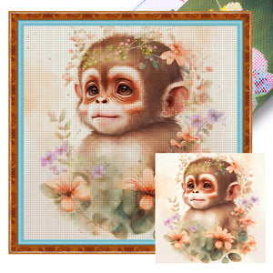 Twelve Zodiac Signs - Monkey - 40*40CM 11CT Stamped Cross Stitch