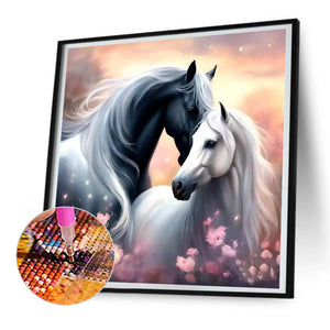 Black And White Horse 30*30CM(Canvas) Full Round Drill Diamond Painting