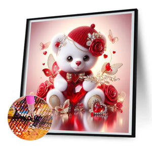 Love Rose Little White Bear 30*30CM(Canvas) Full Round Drill Diamond Painting