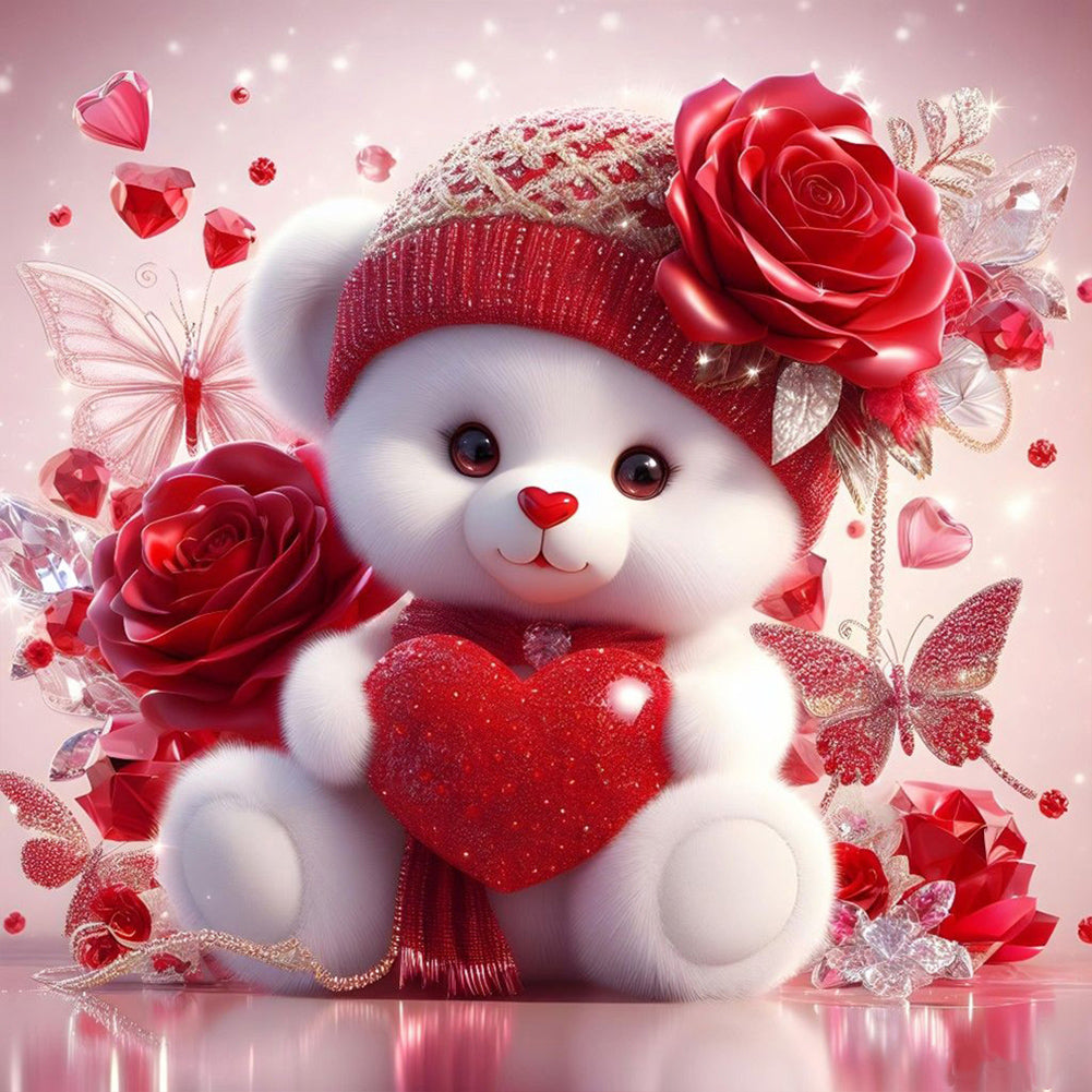 Love Rose Little White Bear 30*30CM(Canvas) Full Round Drill Diamond Painting