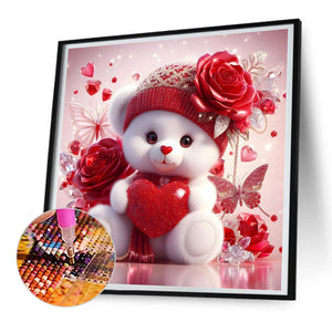 Love Rose Little White Bear 30*30CM(Canvas) Full Round Drill Diamond Painting