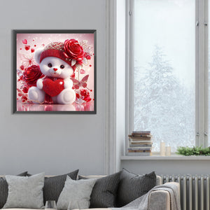 Love Rose Little White Bear 30*30CM(Canvas) Full Round Drill Diamond Painting