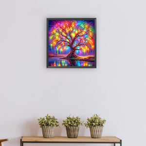 Colorful Tree Of Life By The Lake 30*30CM(Canvas) Full Round Drill Diamond Painting