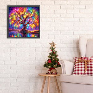 Colorful Tree Of Life By The Lake 30*30CM(Canvas) Full Round Drill Diamond Painting