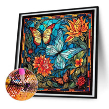 Load image into Gallery viewer, Glass Painting Flowers And Butterflies 30*30CM(Canvas) Full Round Drill Diamond Painting
