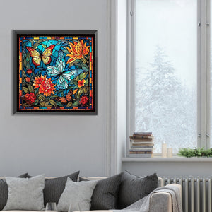 Glass Painting Flowers And Butterflies 30*30CM(Canvas) Full Round Drill Diamond Painting