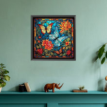 Load image into Gallery viewer, Glass Painting Flowers And Butterflies 30*30CM(Canvas) Full Round Drill Diamond Painting
