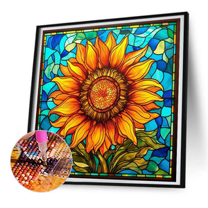 Glass Painting Sunflower Flowers 30*30CM(Canvas) Full Round Drill Diamond Painting