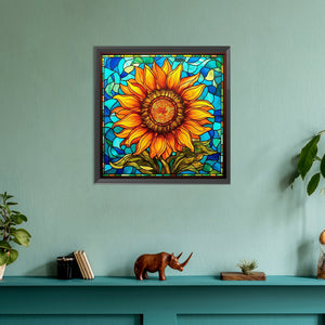 Glass Painting Sunflower Flowers 30*30CM(Canvas) Full Round Drill Diamond Painting
