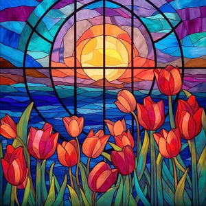 Glass Painting Tulip Flowers 30*30CM(Canvas) Full Round Drill Diamond Painting