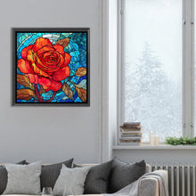 Load image into Gallery viewer, Glass Painted Red Rose Flowers 30*30CM(Canvas) Full Round Drill Diamond Painting

