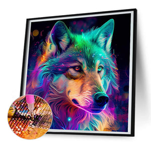 Colorful Wolf Head 30*30CM(Canvas) Full Round Drill Diamond Painting