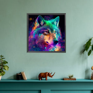 Colorful Wolf Head 30*30CM(Canvas) Full Round Drill Diamond Painting