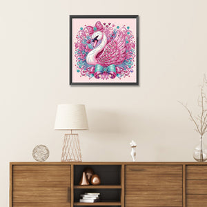 Pink Swan 30*30CM(Canvas) Partial Special Shaped Drill Diamond Painting