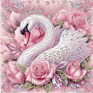 Pink Swan 30*30CM(Canvas) Partial Special Shaped Drill Diamond Painting