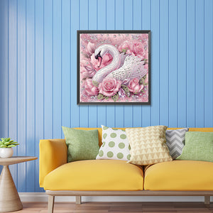 Pink Swan 30*30CM(Canvas) Partial Special Shaped Drill Diamond Painting